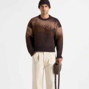 NWT Men's Wool Brown Gradient Crewneck Sweater